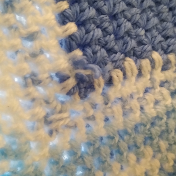 Artisan Handmade Crocheted Crochet Baby Blanket Blue White - Picture 10 of 11